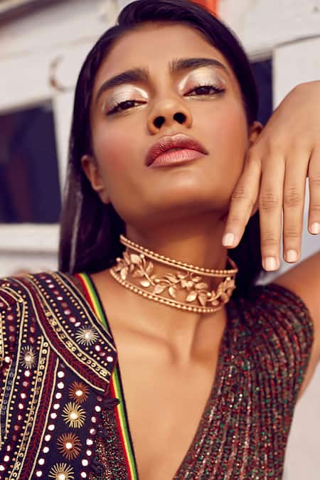 Suhani Pittie Gold Plated Serrated Leaves Ball Chain Choker 