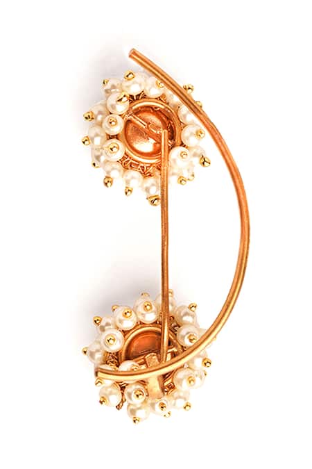 Suhani Pittie_Gold Plated Pearls Bunch Ear Clips _Online_at_Aza_Fashions
