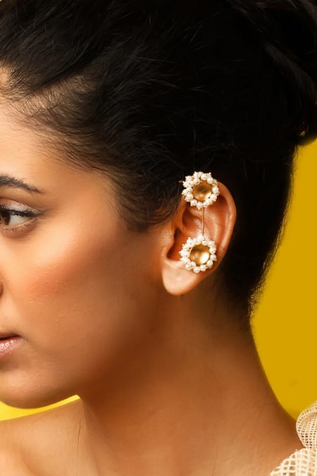 Shop_Suhani Pittie_Gold Plated Pearls Bunch Ear Clips _Online_at_Aza_Fashions