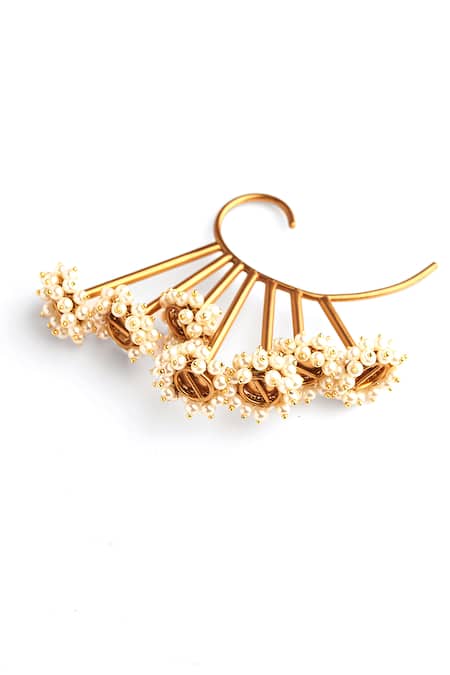Suhani Pittie_Gold Plated Pearls Bunch Ear Cuffs _Online_at_Aza_Fashions