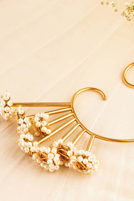 Shop_Suhani Pittie_Gold Plated Pearls Bunch Ear Cuffs _Online_at_Aza_Fashions