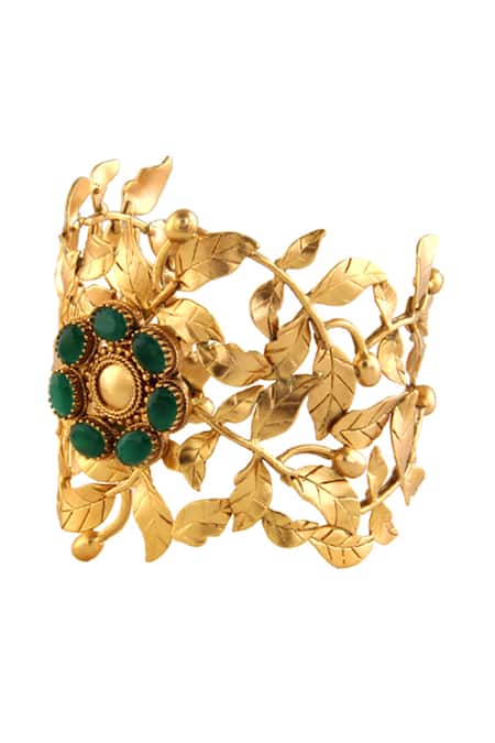 Suhani Pittie Green Crystals Broad Rose Vine Cuff 