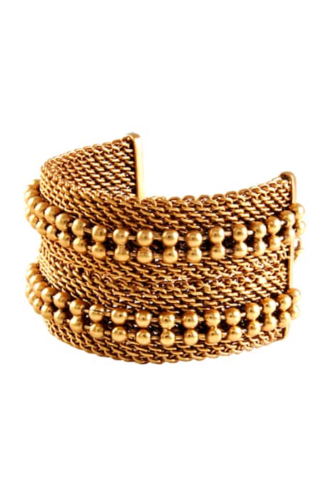 Shop Suhani Pittie Gold Plated Beads Double Mesh Bracelet at Aza Fashions Shop_Suhani Pittie_Gold Plated Beads Double Mesh Bracelet _at_Aza_Fashions