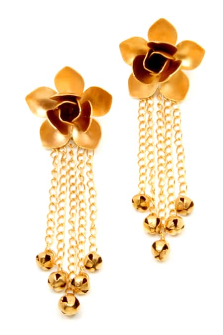 Suhani Pittie Magnolia Chain & Ghungroo Hanging Flower Earrings 