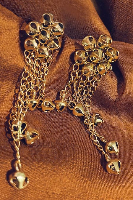 Suhani Pittie Gold Plated Chain Hanging Ghungroo Flower Earrings 