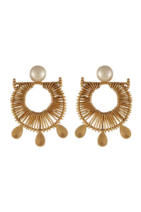 Suhani Pittie_Gold Plated Pearls Half And Stud Wire Moon Earrings _Online_at_Aza_Fashions