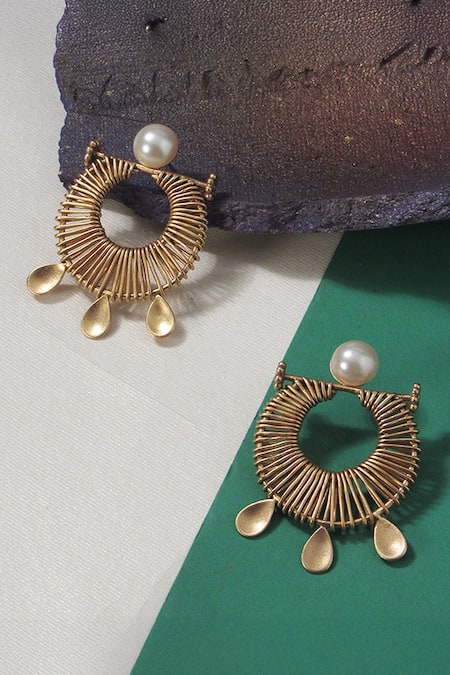 Suhani Pittie Gold Plated Half Pearl & Stud Wire Moon Earrings 
