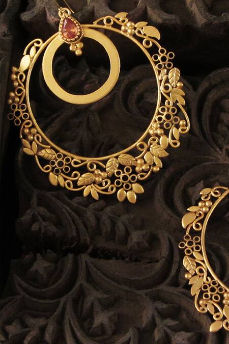 Suhani Pittie_Gold Plated Crystals Round Drop Bali Earrings _Online_at_Aza_Fashions