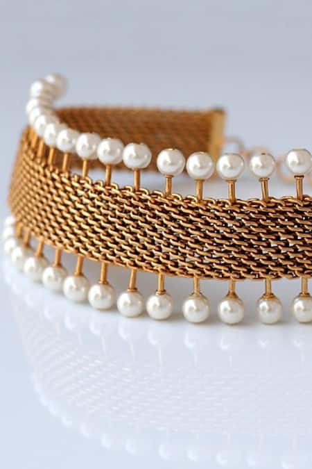 Buy Suhani Pittie Gold Plated Mesh And Pearl Choker Online at Aza Fashions Buy_Suhani Pittie_Gold Plated Mesh And Pearl Choker _Online_at_Aza_Fashions