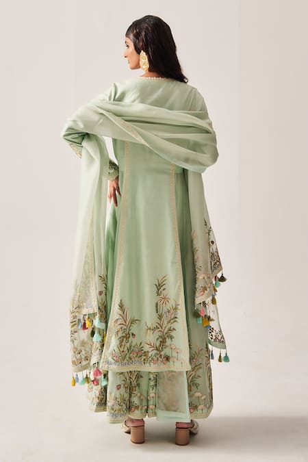 Wabi Sabi By Anshum-Ritesh Floral Palms Embroidered Kurta, Pant & Dupatta 