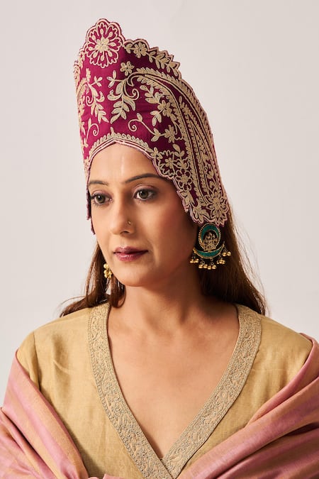 Wabi Sabi By Anshum-Ritesh_Beige Chanderi Embroidery, Golden Bloom Angrakha Anarkali, Pant And Dupatta Set _Online_at_Aza_Fashions