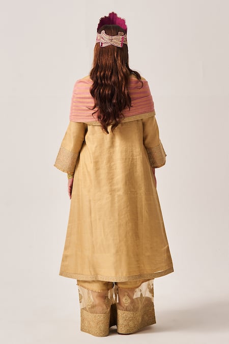 Wabi Sabi By Anshum-Ritesh Golden Bloom Chanderi Angrakha Anarkali, Pant & Dupatta Set 