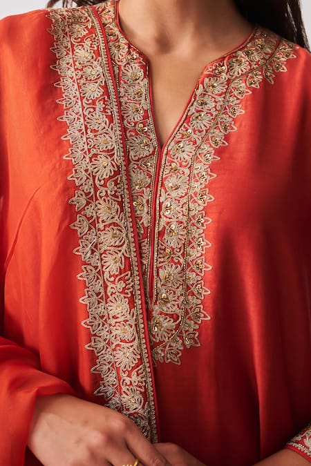 Wabi Sabi By Anshum-Ritesh_Rust Chanderi, Organza, Organza, Paan Booti Kurta And Sharara Set _at_Aza_Fashions