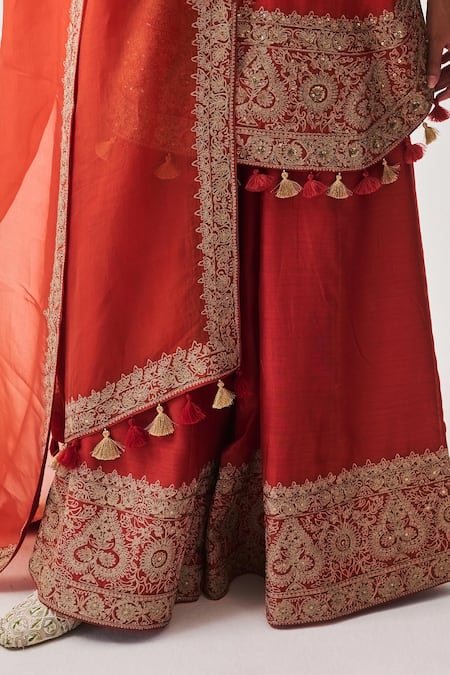 Buy_Wabi Sabi By Anshum-Ritesh_Rust Chanderi, Organza, Organza, Paan Booti Kurta And Sharara Set 