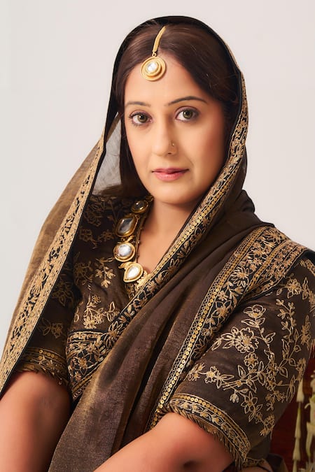 Buy_Wabi Sabi By Anshum-Ritesh_Brown Chanderi, Tissue Embroidery, Zari, Tassels Ferdous Woven Saree And Blouse _Online_at_Aza_Fashions