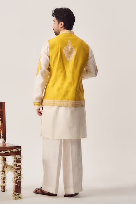 Wabi Sabi By Anshum-Ritesh Marigold Court Embroidered Bundi Kurta & Flare Pant Set 