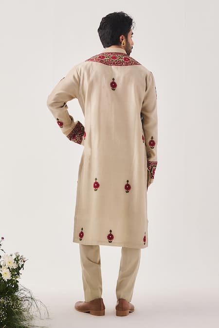 Wabi Sabi By Anshum-Ritesh Crimson Bloom Chanderi Embroidered Kurta & Pyjama Set 