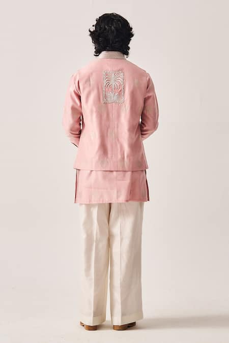 Wabi Sabi By Anshum-Ritesh Palm Reverie Chanderi Woven Short Kurta, Pant & Bundi Set 