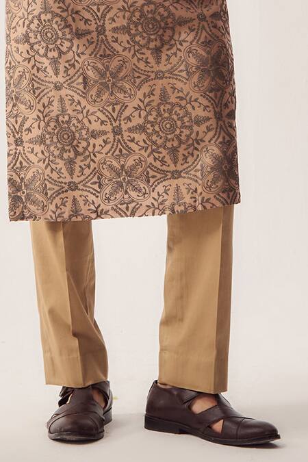 Wabi Sabi By Anshum-Ritesh_Brown Chanderi Embroidery Mandala Kurta And Pyjama _at_Aza_Fashions