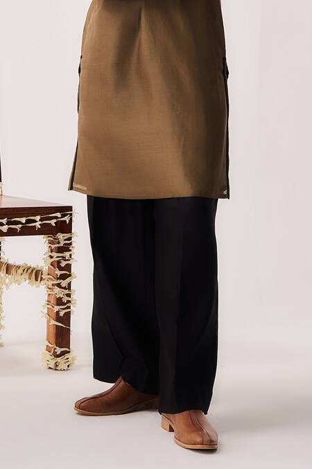 Buy_Wabi Sabi By Anshum-Ritesh_Brown Chanderi Embroidery Twin Guardians Tiger Kurta And Flare Pant Set _Online_at_Aza_Fashions