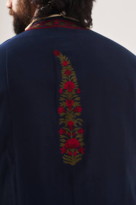 Buy_Wabi Sabi By Anshum-Ritesh_Navy Chanderi Embroidery, Tassels Linear Paisley Kurta Set With Dupatta _Online_at_Aza_Fashions