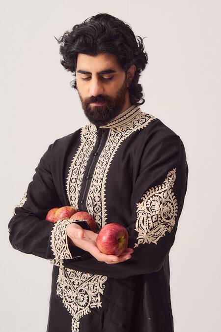 Buy Wabi Sabi By Anshum-Ritesh Black Chanderi Embroidery Royal Orchid Kurta And Pyjama Set Online at Aza Fashions Buy_Wabi Sabi By Anshum-Ritesh_Black Chanderi Embroidery Royal Orchid Kurta And Pyjama Set _Online_at_Aza_Fashions