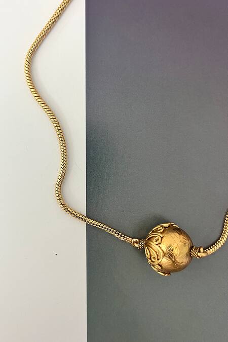 Suhani Pittie_Gold Plated Ojas Engrqaved Ball Necklace _Online_at_Aza_Fashions