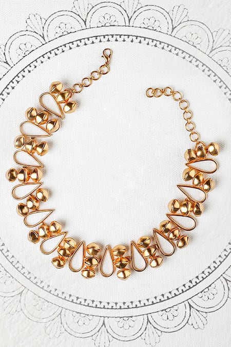 Shop_Suhani Pittie_Gold Plated Open Petal Mogra Buds Necklace _at_Aza_Fashions