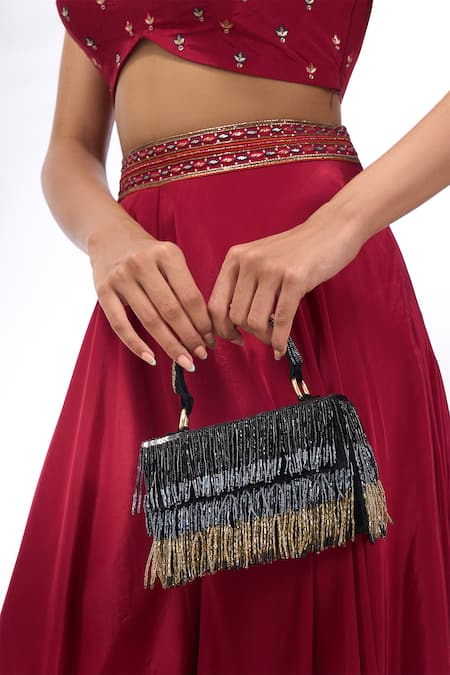 The Purple Sack Beaded Fringe Handbag  