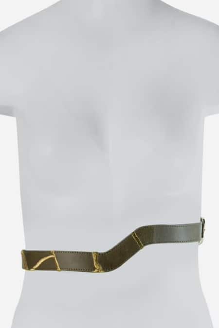 Econock Studio_Green Embroidery Kintsugi Olive Belt _Online_at_Aza_Fashions