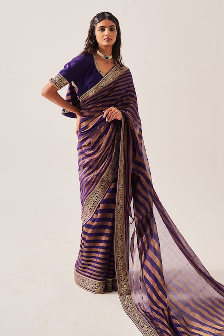 Wabi Sabi By Anshum-Ritesh Stripes Saree Chanderi Striped Saree With Peplum Blouse 