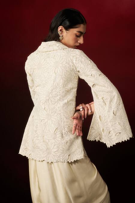 Aanchal Vijaywargi Power Pearl Embroidered Peplum Blazer With Skirt 