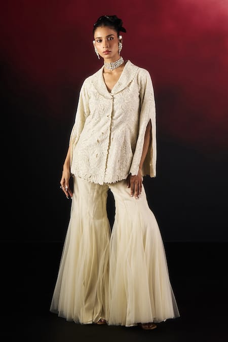 Aanchal Vijaywargi Pearl Glow Embroidered Peplum Blazer With Palazzo 