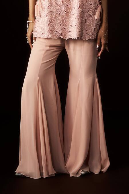 Aanchal Vijaywargi_Pink Organza, Chanderi, Georgette, Satin Embroidery, Cut Misty Top Palazzo Set _Online_at_Aza_Fashions