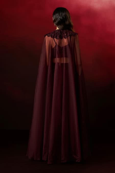 Aanchal Vijaywargi Velvet Embroidered Cape Skirt Set 