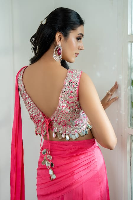 Akanksha Mago Hand Embroidered Blouse & Pre-Draped Saree Set 