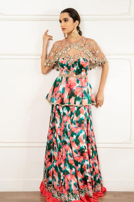 Akanksha Mago Hand Embroidered Cape & Lehenga Set 