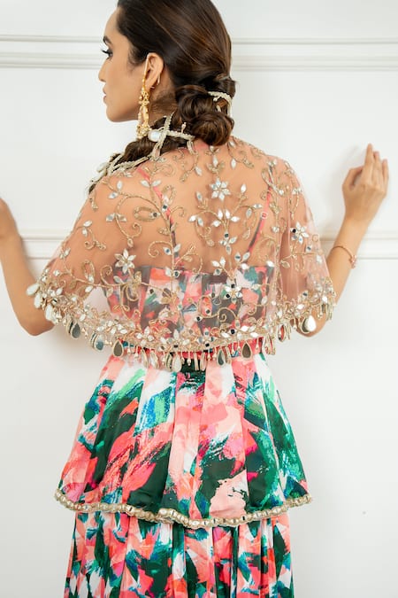 Akanksha Mago Hand Embroidered Cape & Lehenga Set 