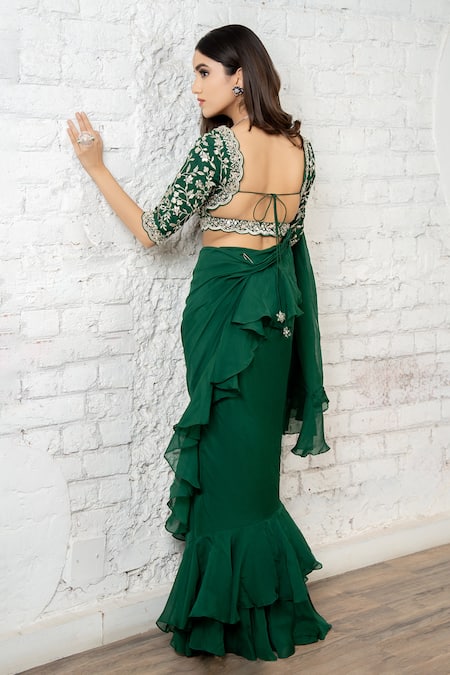 Akanksha Mago Ruffle Pre-Draped Saree & Embroidered Blouse Set 