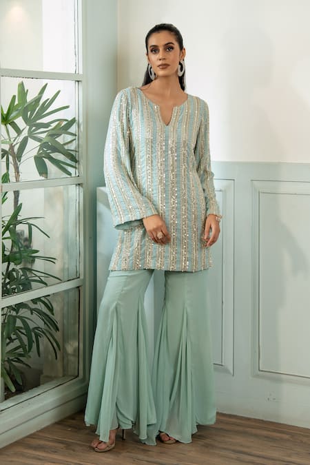 Akanksha Mago Hand Embroidered Georgette Kurta & Palazzo Set 