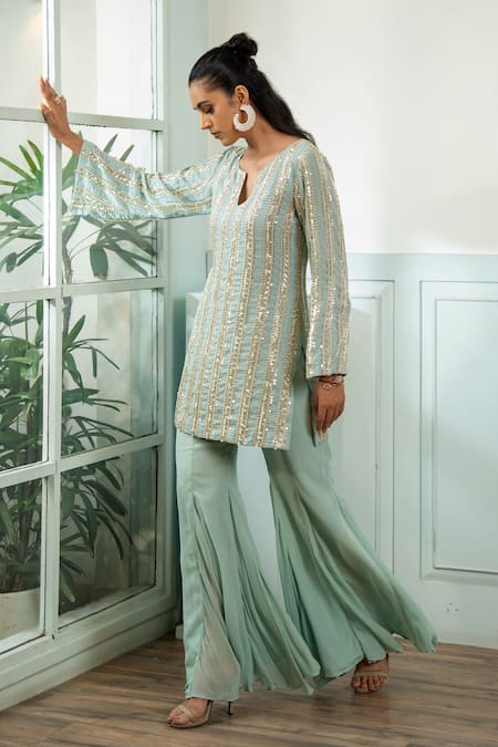 Akanksha Mago Hand Embroidered Georgette Kurta & Palazzo Set 