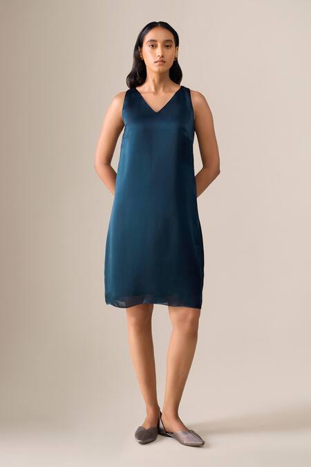 Ampm_Blue Open Neck, Anissa Printed Cape With Dress _Online_at_Aza_Fashions