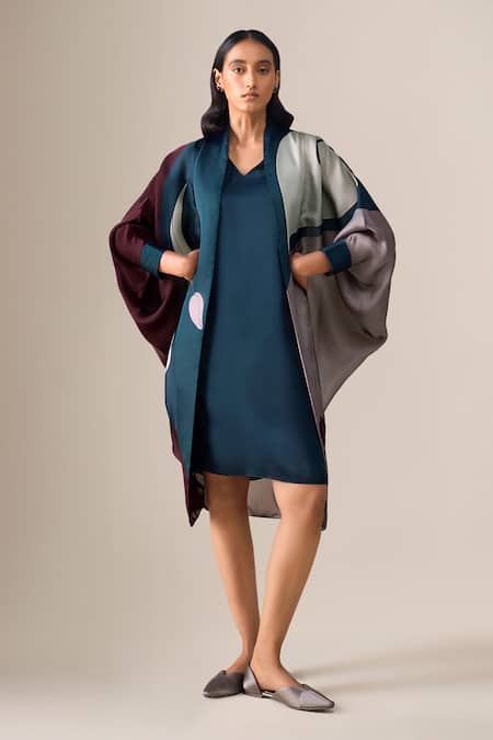 Ampm Anissa Printed Cape With Dress 