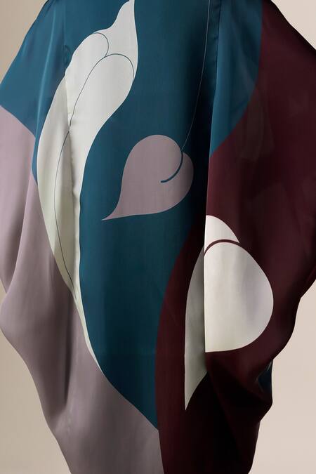 Ampm_Blue Open Neck, Anissa Printed Cape With Dress _at_Aza_Fashions