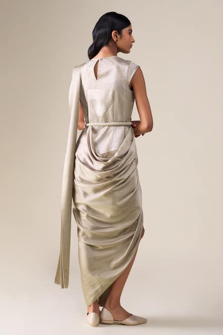 Ampm Imara Chanderi Saree Gown With Belt 