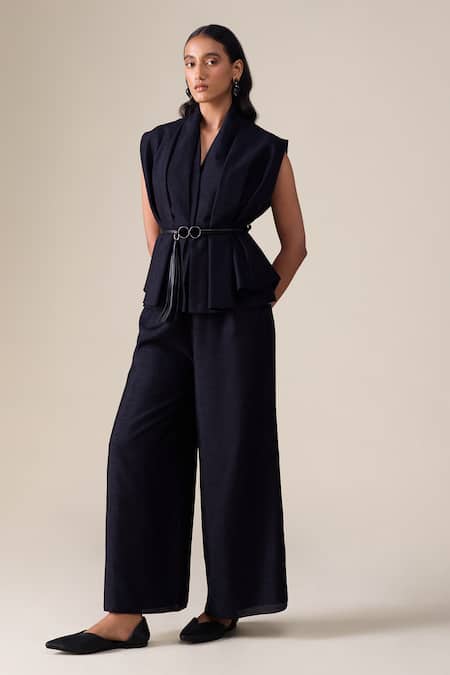 Ampm Ode Raw Silk Top With Palazzo 