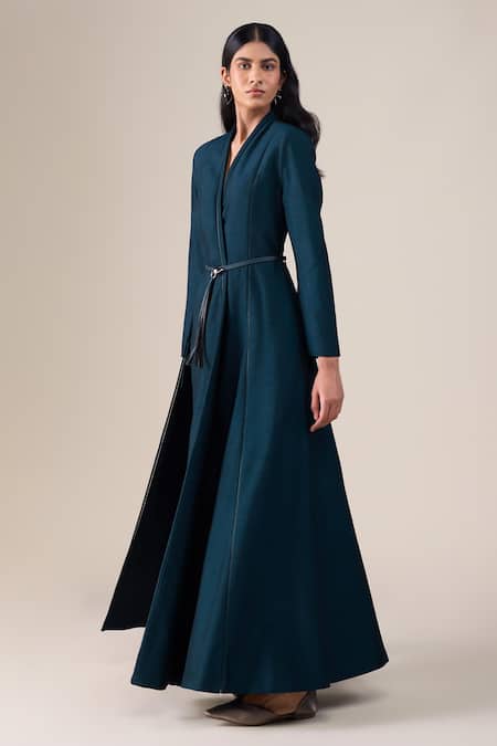 Ampm_Blue Silk Lace, Studs, Tassels V-neck Lev Raw Jacket Pant Set _Online_at_Aza_Fashions