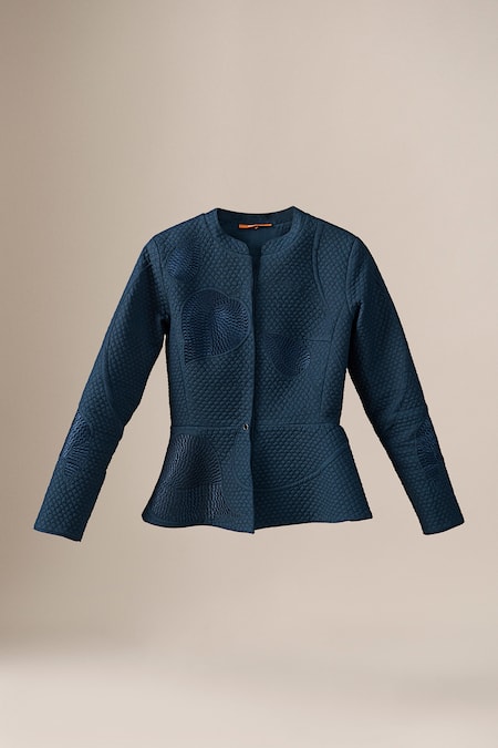 Buy_Ampm_Navy Shantoon, Satin, Organza Valla Quilted Pattern Jacket With Palazzo 
