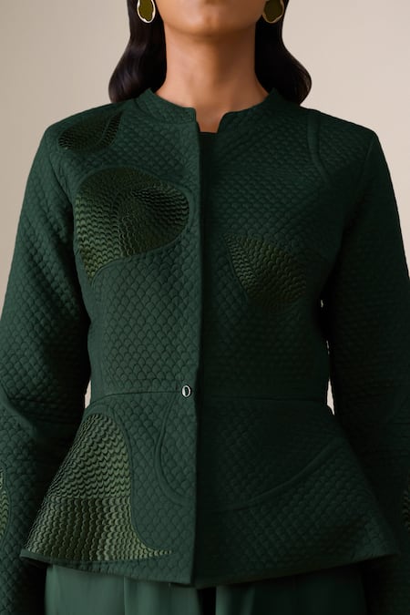 Buy_Ampm_Green Shantoon, Satin, Organza Valla Quilted Pattern Jacket With Palazzo 