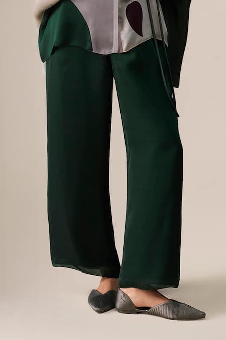 Buy_Ampm_Green Silk Organza, Satin Collared Annera Printed Shirt And Pant Set _Online_at_Aza_Fashions